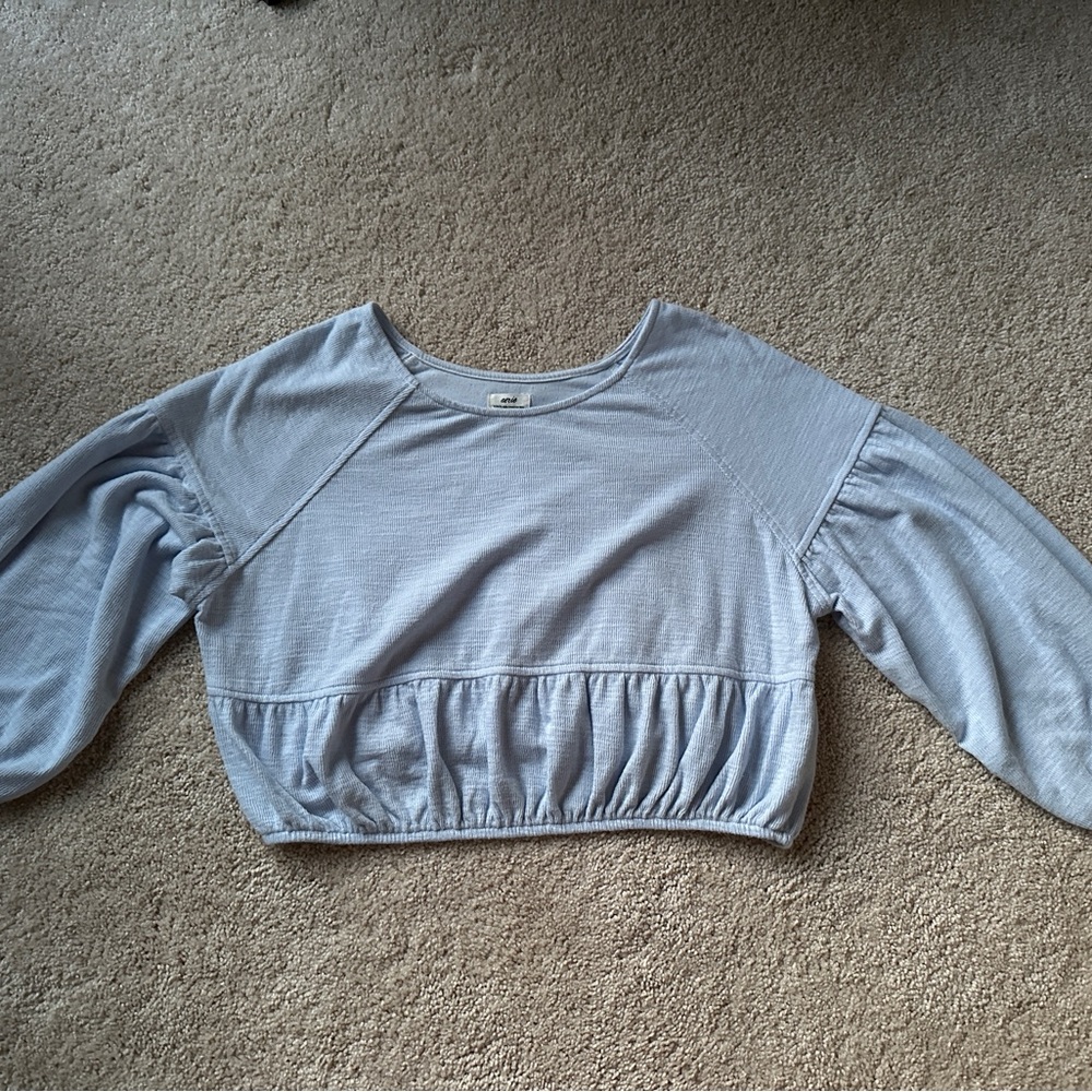 Light Blue Aerie Endless Summer Cropped Sweatshirt - Picture 3 of 7
